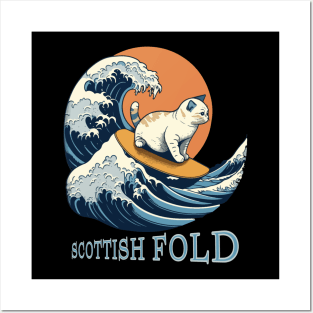 Scottish Fold Cat Surfing On The Great Wave Off Kanagawa Posters and Art